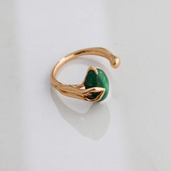 CHIC SILVER ONYX AND MALACHITE FUSION RING