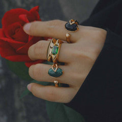 CHIC SILVER ONYX AND MALACHITE FUSION RING