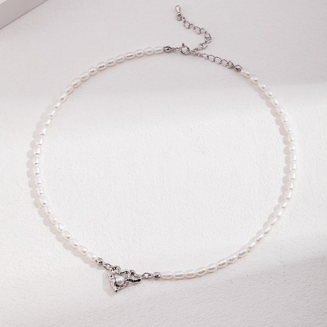 DOUBLE HEART CROSS PEARL NECKLACE