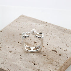 FRESHWATER PEAR SQUARE SHAPE SILVER RING