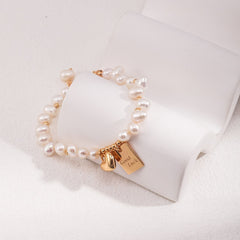 GOOD LUCK SQUARE TAG HEART SHAPE PEARL BRACELET