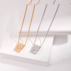 RADIANT PATTERN SQUARE TAG NECKLACE