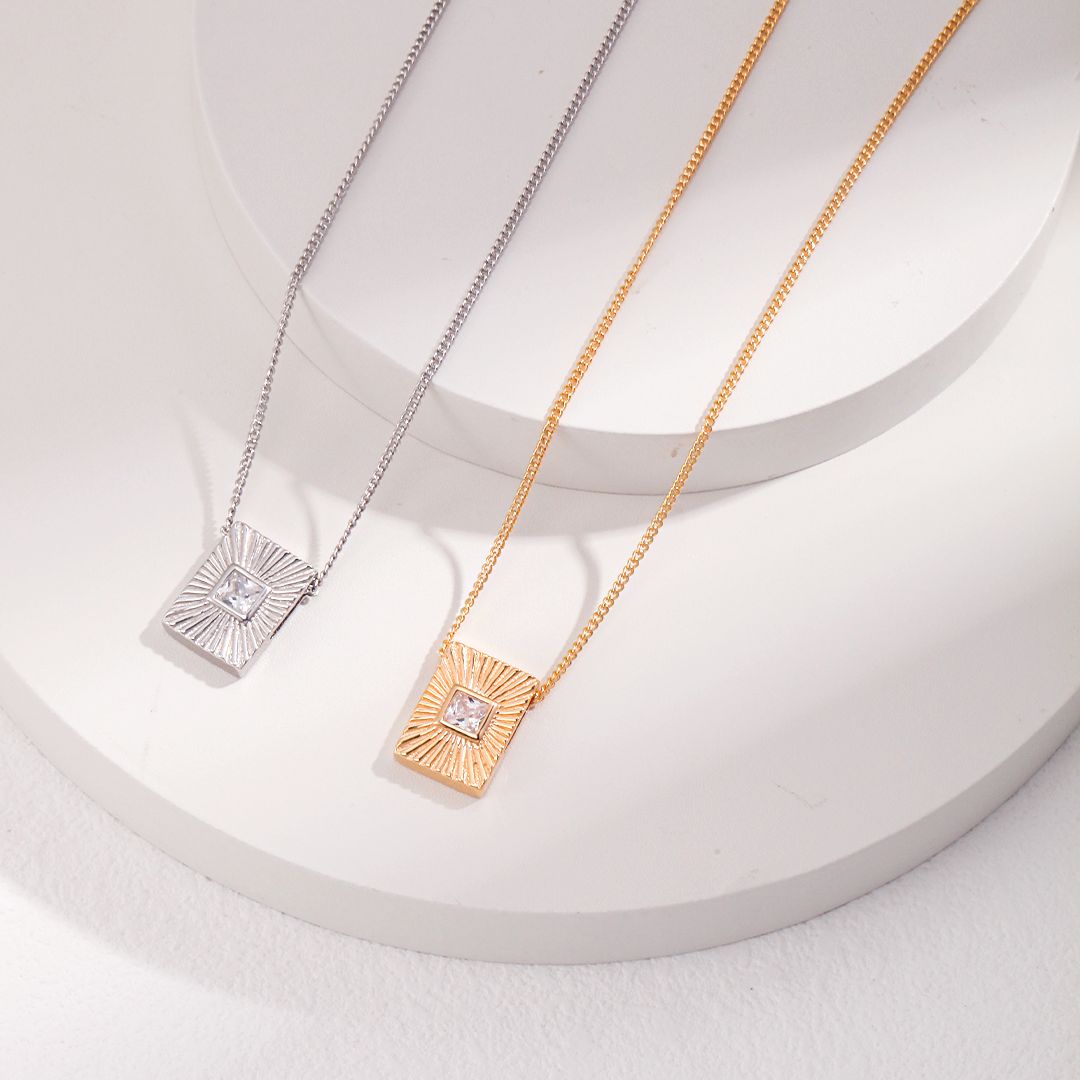 RADIANT PATTERN SQUARE TAG NECKLACE