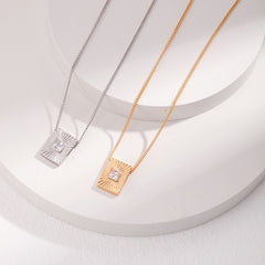 RADIANT PATTERN SQUARE TAG NECKLACE