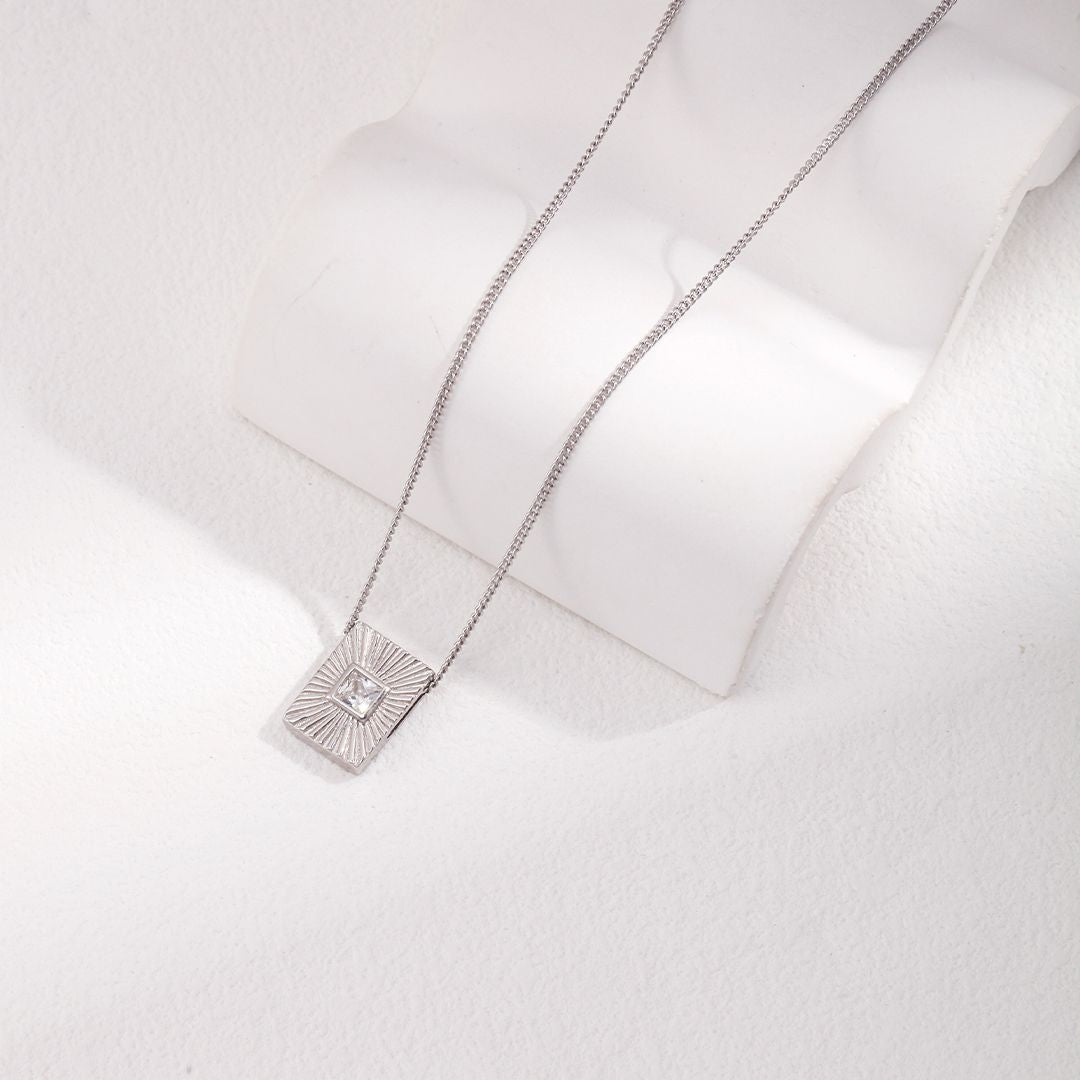 RADIANT PATTERN SQUARE TAG NECKLACE