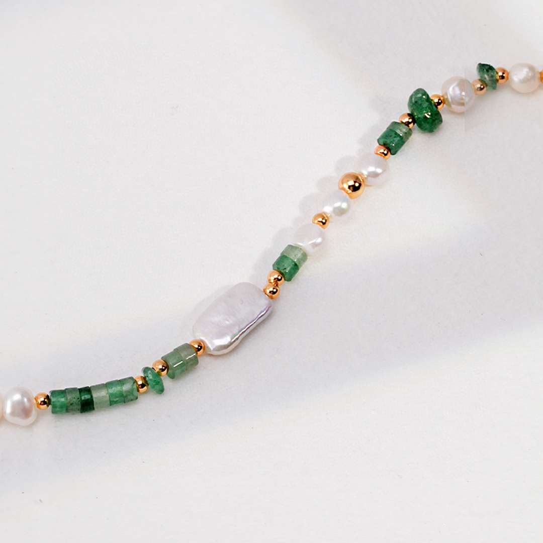 ELEGANT PEARL & GREEN JADE NECKLACE