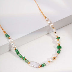 ELEGANT PEARL & GREEN JADE NECKLACE