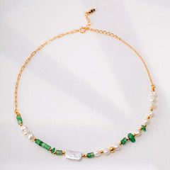 ELEGANT PEARL & GREEN JADE NECKLACE