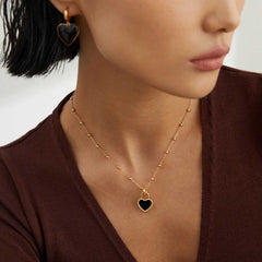 BLACK ENAMEL HEART SHAPE PENDANT NECKLACE