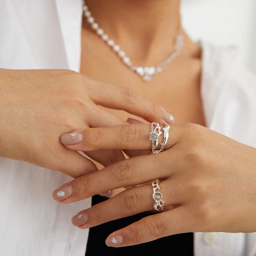 SILVER MOONSTONE BEST FRIENDS RINGS