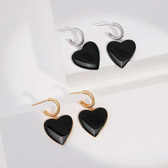 BLACK HEART DROP EARRING