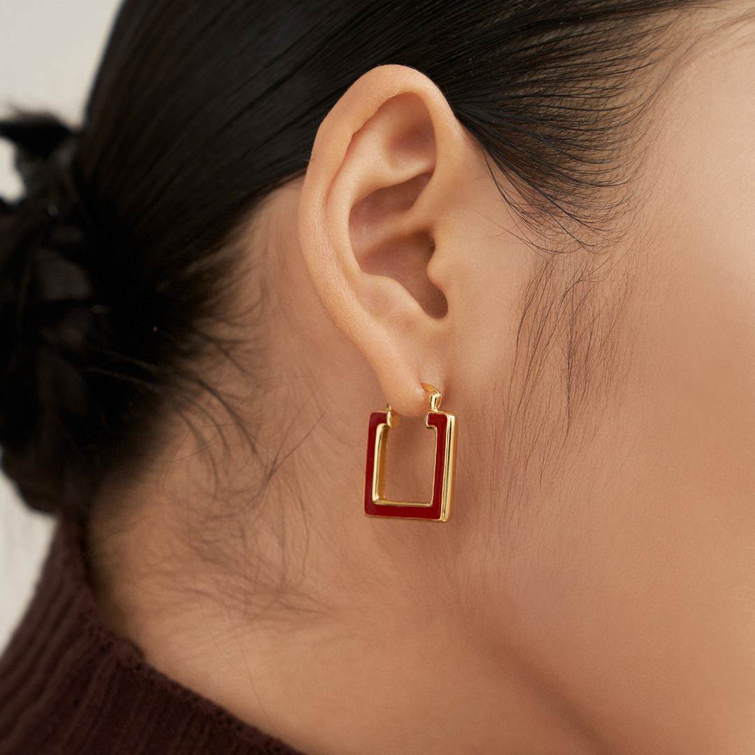 RED SQUARE HOOPS-DUAL WEAR