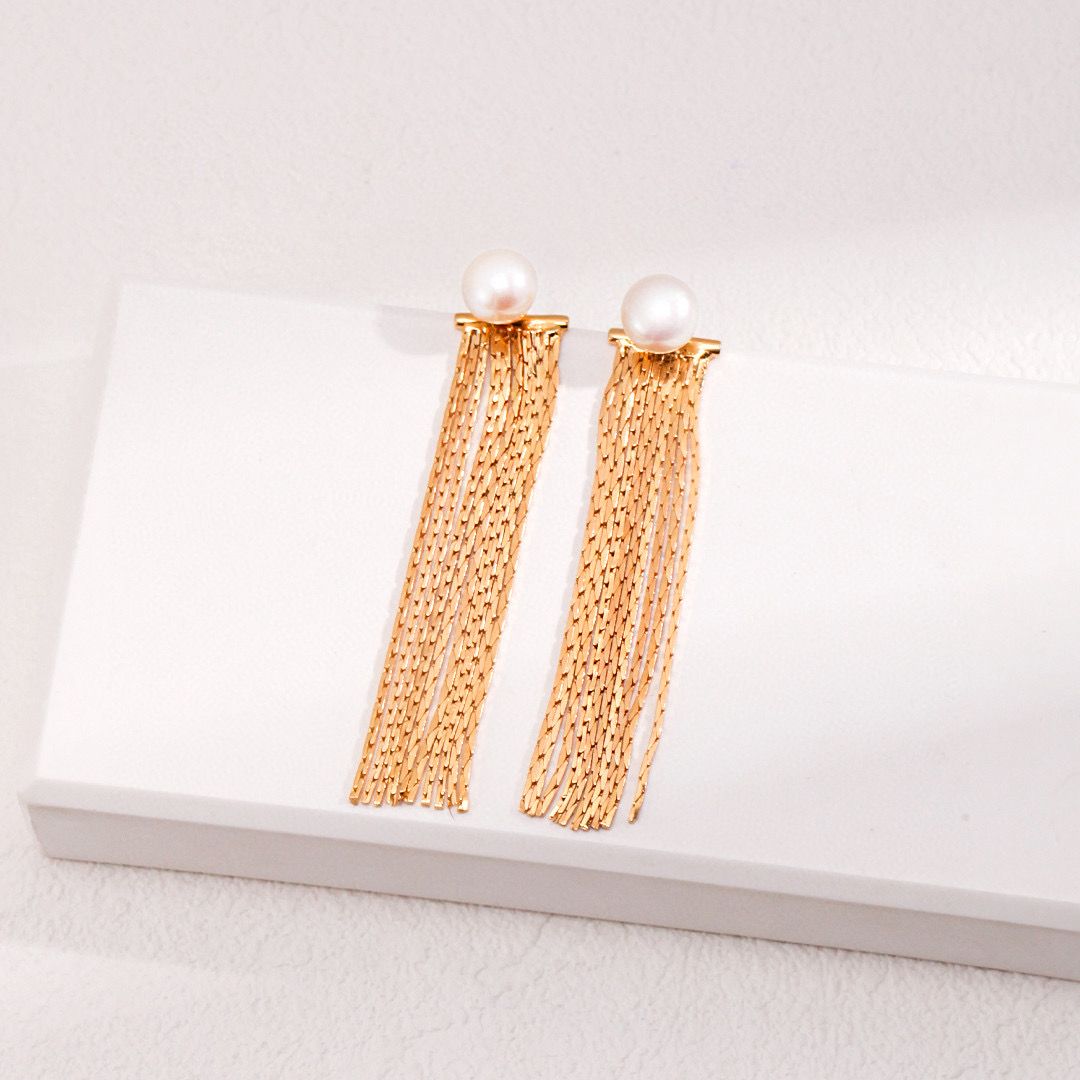 PEARL TASSELS LONG DROP EARRINGS- DUAL WEAR