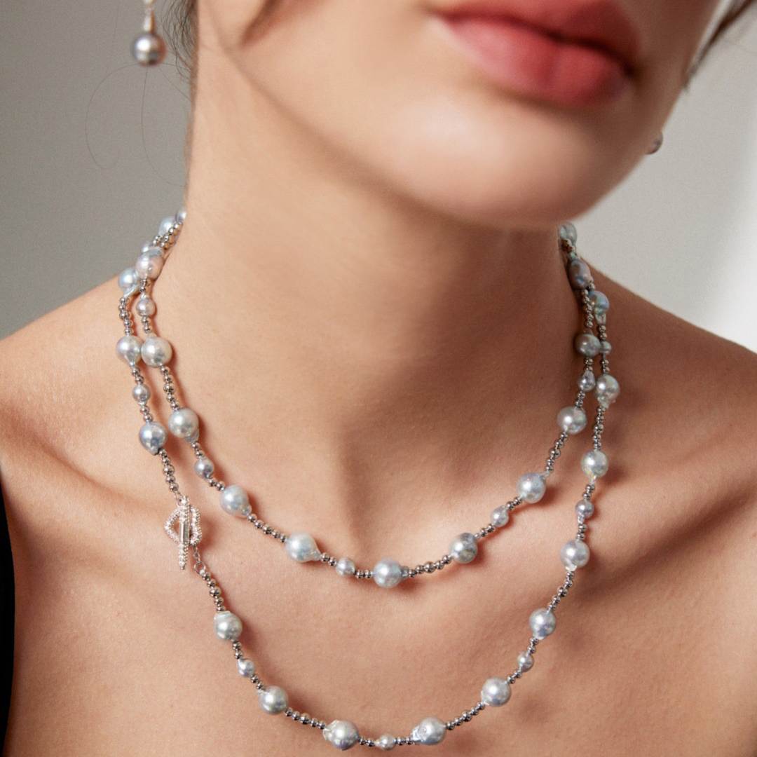 AKOYA BAROQUE SILVER GREY PEARLS NECKLACE