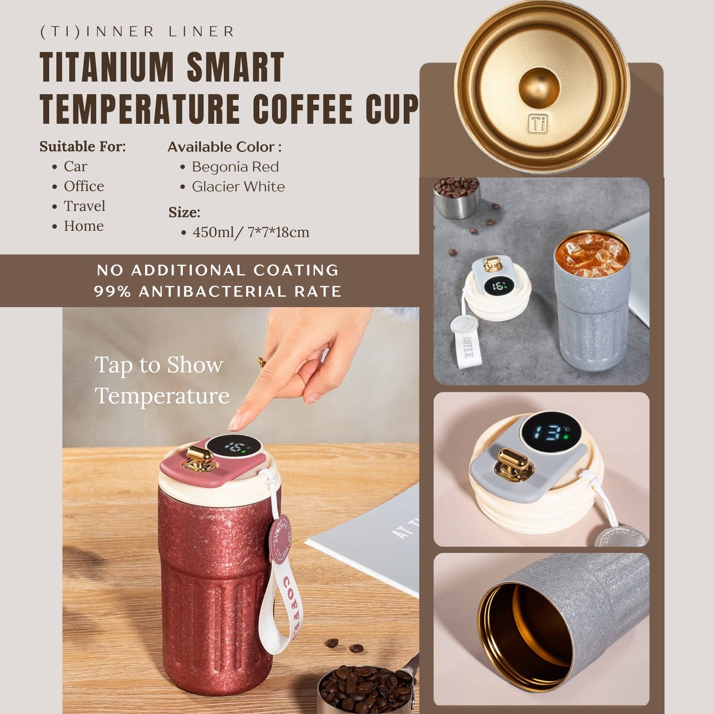 Titanium smart temperature coffe cup