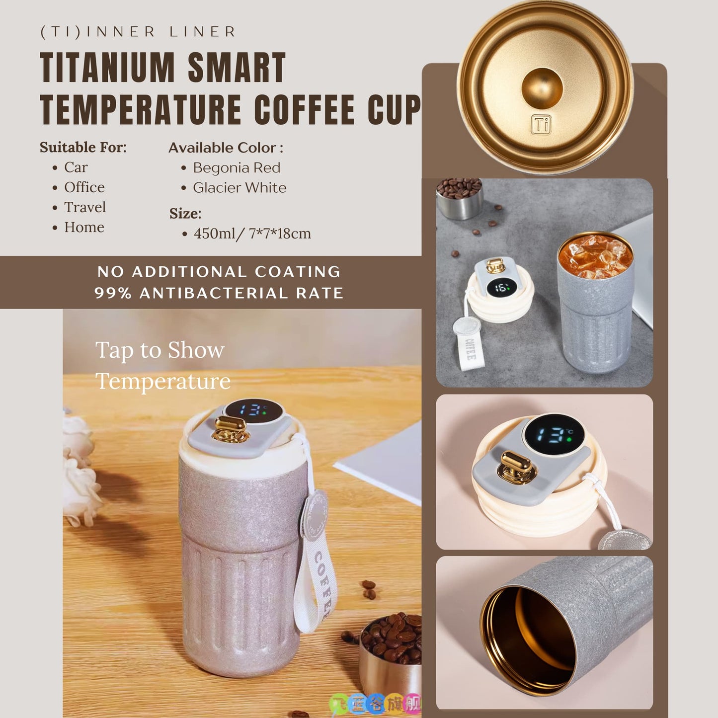 Titanium smart temperature coffe cup