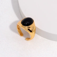 STERLING SILVER OPEN SIZE OVAL BLACK ONYX RING